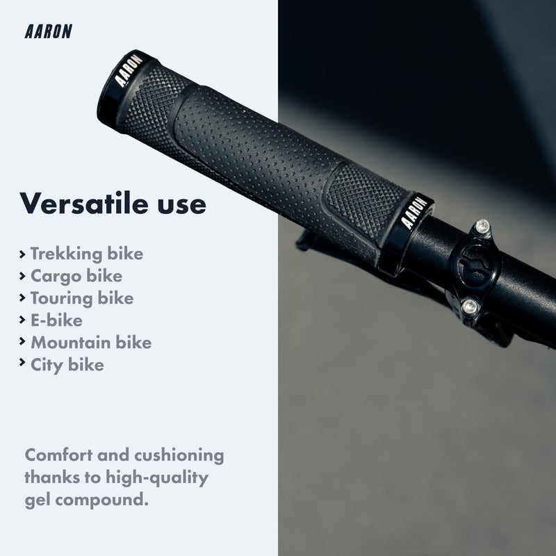 Aaron - Lock-on MTB Bike Grips - Non-Slip Rubber - Sporty and Trendy Design - Gel/with End Caps - for Mountain Bike/Mountain Bike/E-Bike/Fixie/Other - Black - Image 3